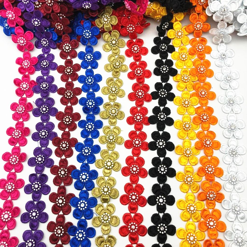 colorful 3D embroidery Lace with Pearl Beads Rhinestone Lace Trim Flower Tassels Lace hot sale