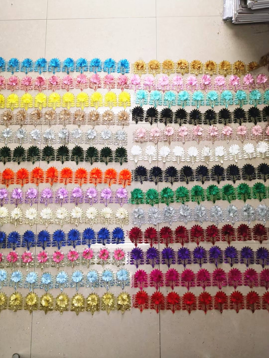 colorful 3D embroidery Lace with Pearl Beads Rhinestone Lace Trim Flower Tassels Lace hot sale