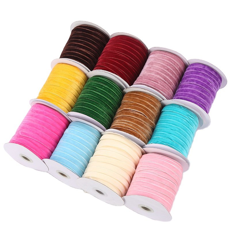 Hot Selling Custom Color Velvet Ribbon Single Faced Velvet Tape Gift Packing Christmas Velvet Trim Ribbon