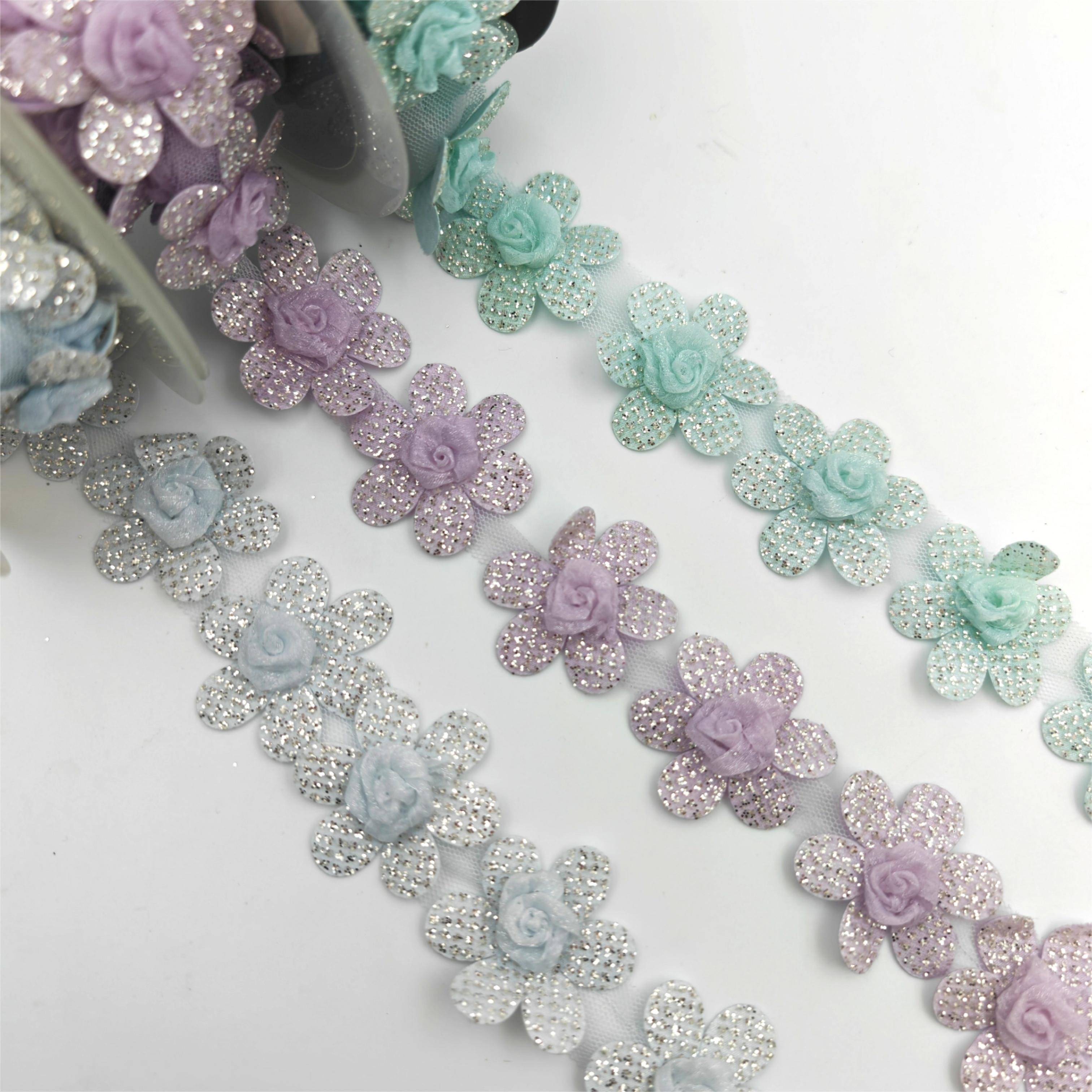 Wholesale Sequin lace Trim mesh flower lace chemical lace 3D for Women Clothes Decoration