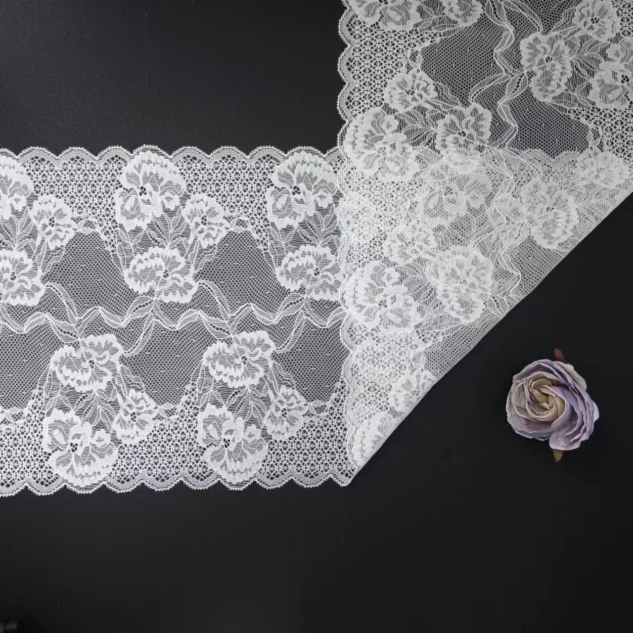 Women's Vintage Lace Trim Bra Material 90% Nylon 10% Spandex White Voile Lace Fabrics for Weddings