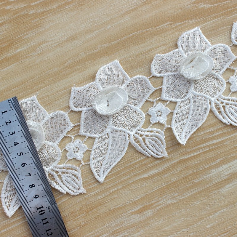 Zeal 3D Flower Lace Trim Ribbon Embroidery Edge Fashion Silk Fabric for DIY Wedding Applique & Bridal Decoration
