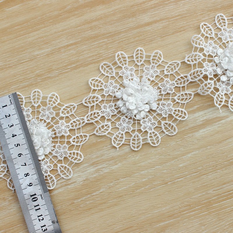 Zeal 3D Flower Lace Trim Ribbon Embroidery Edge Fashion Silk Fabric for DIY Wedding Applique & Bridal Decoration