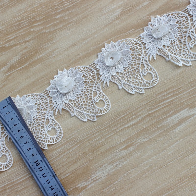 Zeal 3D Flower Lace Trim Ribbon Embroidery Edge Fashion Silk Fabric for DIY Wedding Applique & Bridal Decoration