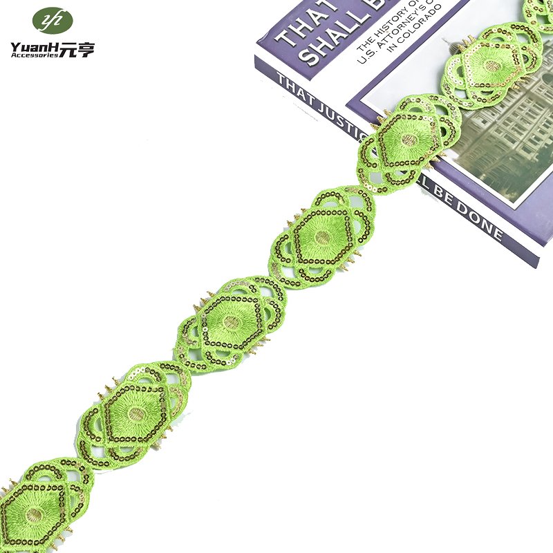 Hot sale multicolor polyester guipure lace trim with sequin water soluble trimming for DIY dress clothing