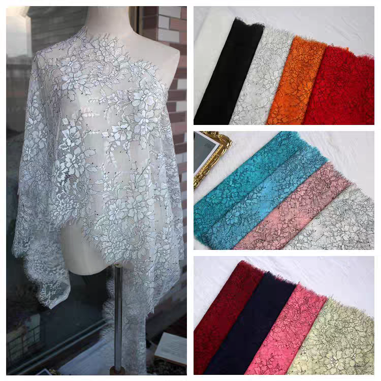 Bridal Veil Dress Lace Trim 3M Length 25cm Wide Eyelash French Chantilly Lace Trim