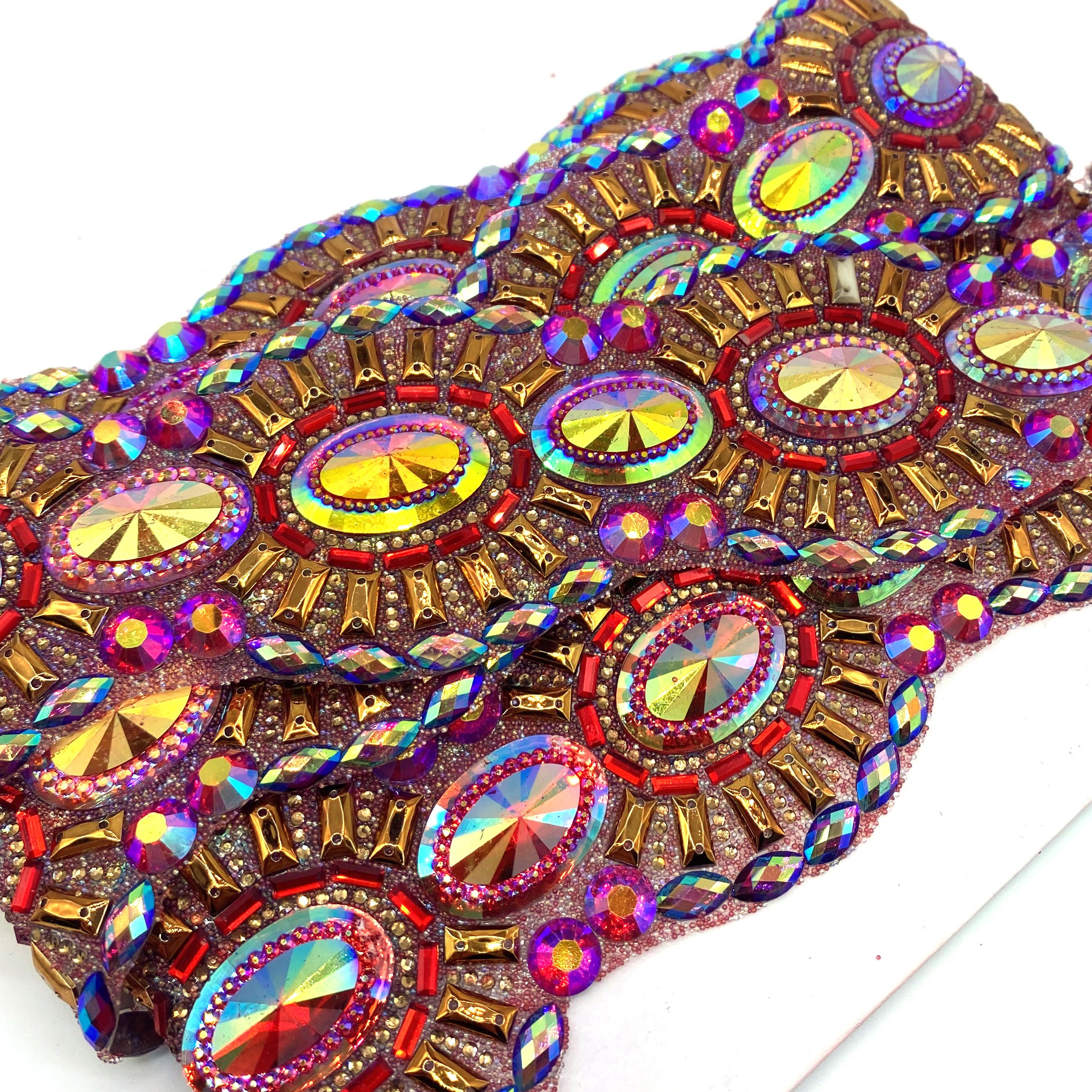 wholesale custom carnival dress belt Bar decoration large red AB Iron on hot fix rhinestone trimming for clothes accessories