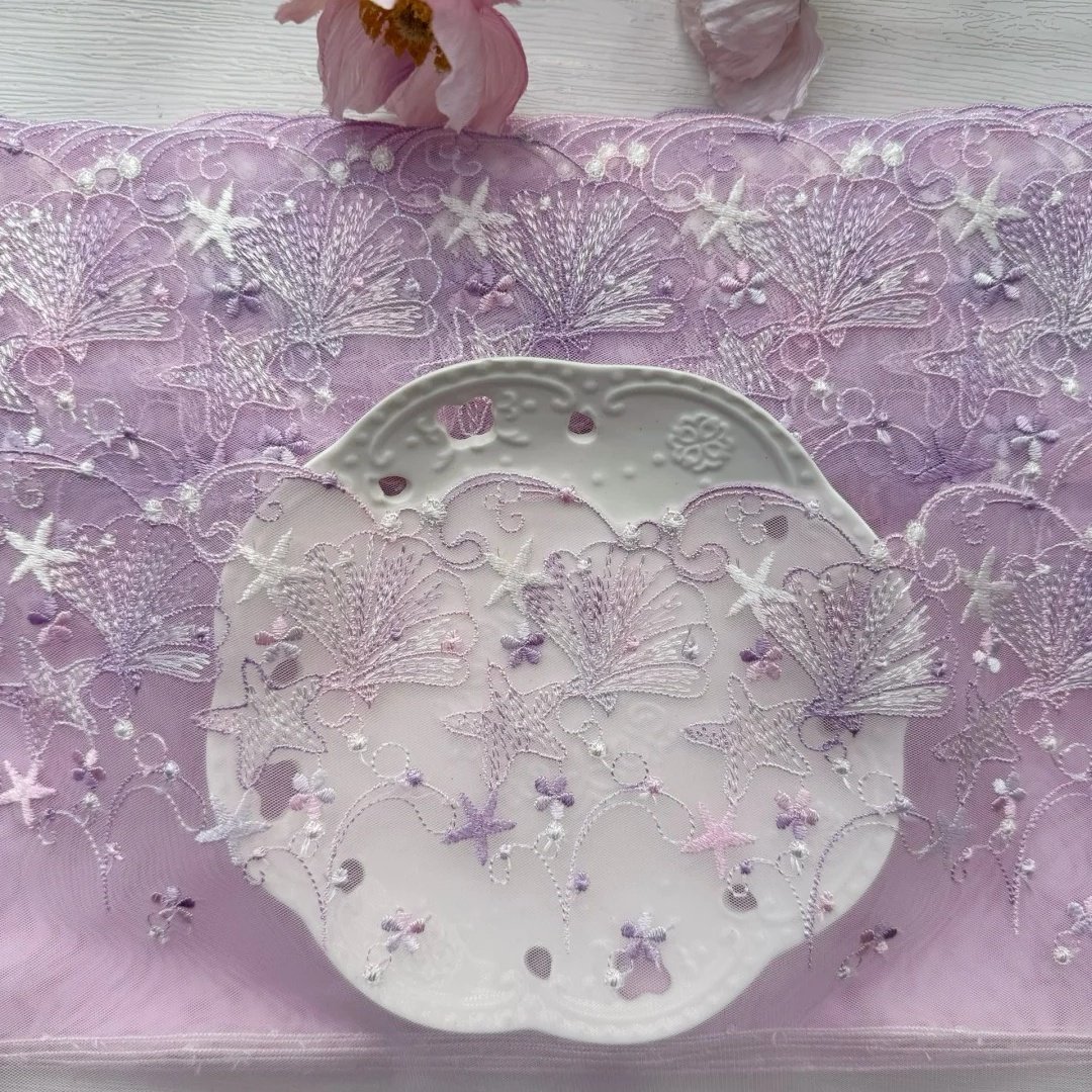 High Quality Exquisite 3D Lace Shell Gradient Mermaid Ocean Element Embroidered Lace Trim