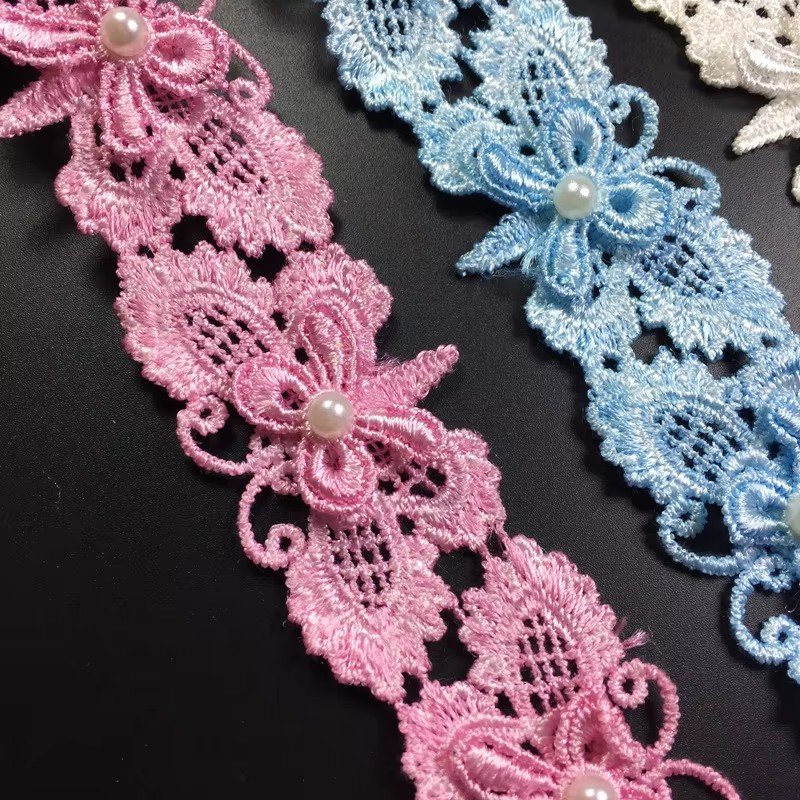 New 3D Butterfly Bead Embroidery Lace Trim Polyester DIY Decorative Accessory Feature Embroidered Lace Trim DDZ02
