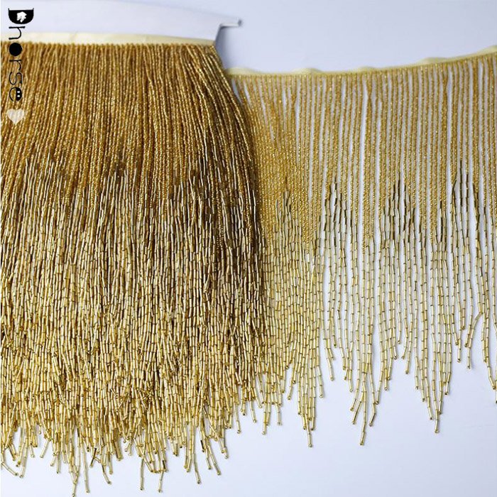 Hot sell 28cm long hand sew on gold and silver tassel fringe trim beaded