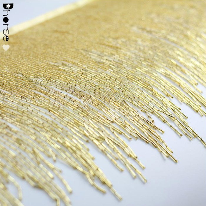 Hot sell 28cm long hand sew on gold and silver tassel fringe trim beaded