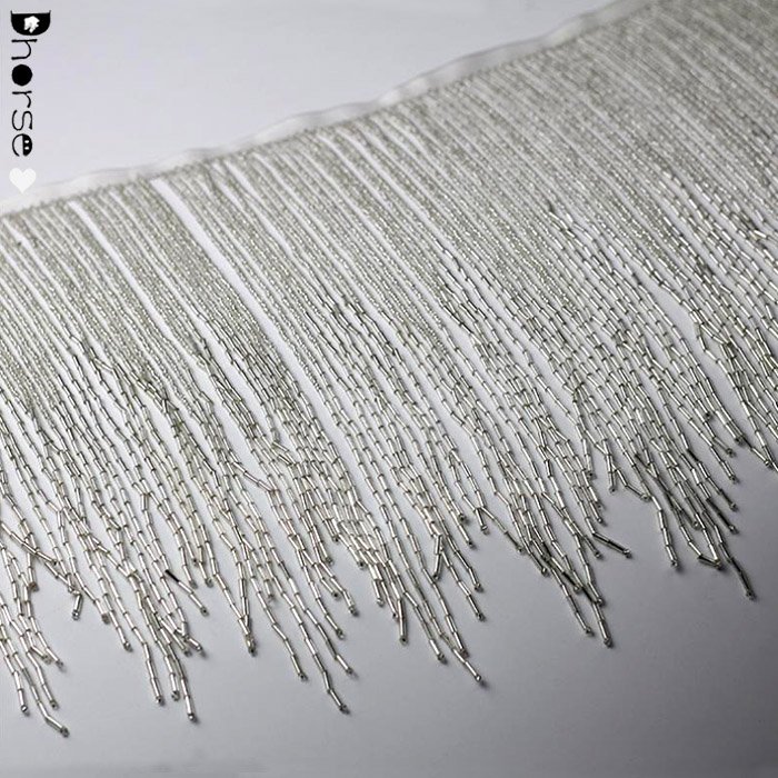 Hot sell 28cm long hand sew on gold and silver tassel fringe trim beaded