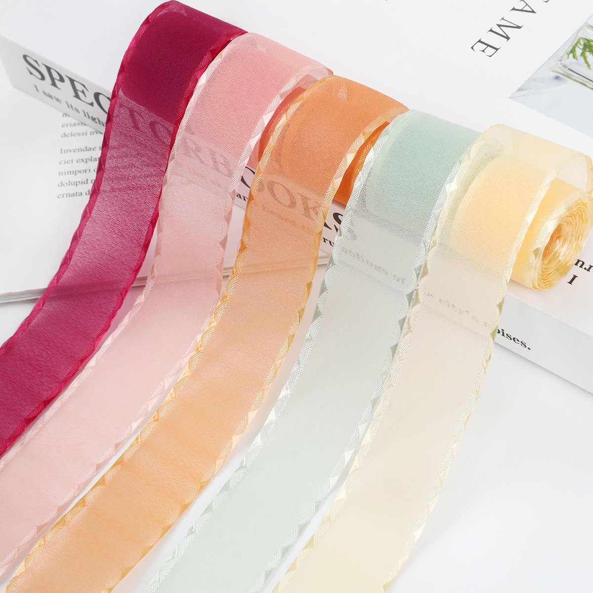 wired valentine decorative ribbon cake pink snow yarn handmade DIY ribbon bar support accessories flower organza ribbon trim