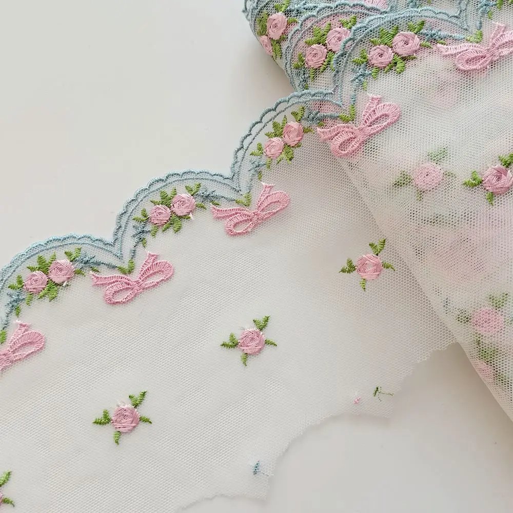 Clothes Accessories Curtains Dress DIY 11CM Width Rose Floral Bowknot Embroidered Lace Trim For Sewing