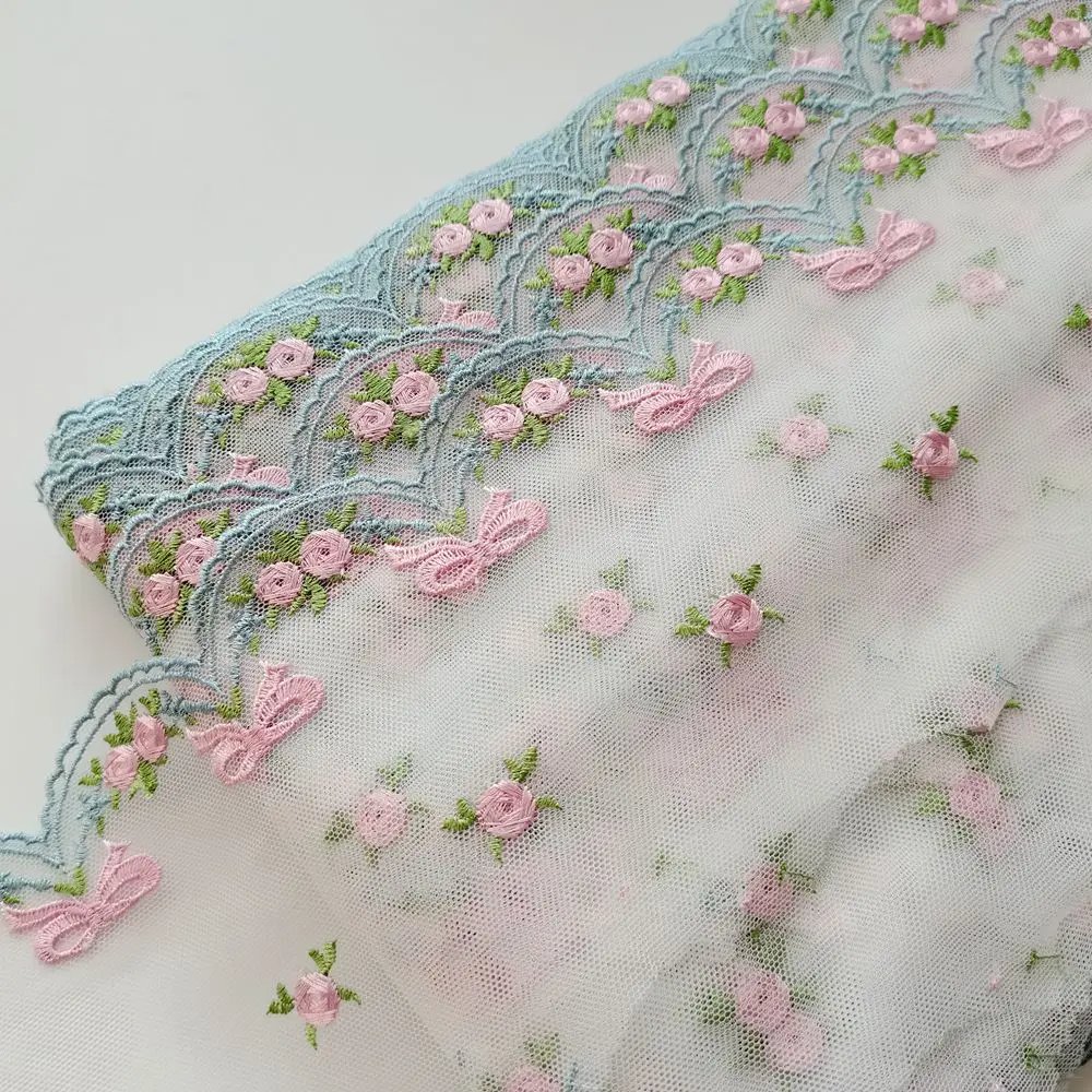 Clothes Accessories Curtains Dress DIY 11CM Width Rose Floral Bowknot Embroidered Lace Trim For Sewing