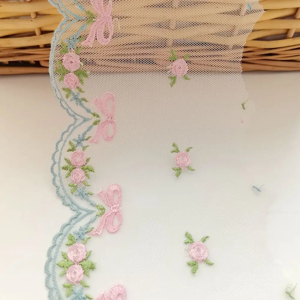 Clothes Accessories Curtains Dress DIY 11CM Width Rose Floral Bowknot Embroidered Lace Trim For Sewing