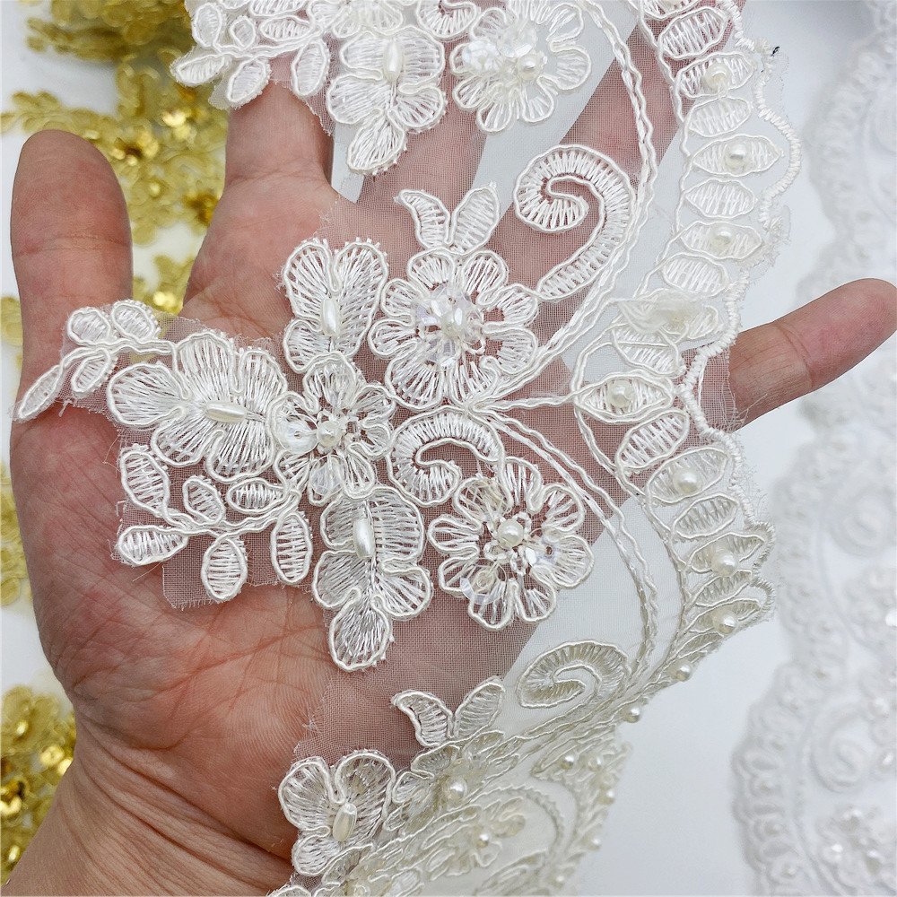 Hot selling beaded Embroidered Venise Floral Wedding Edging Bridal Lace Trim