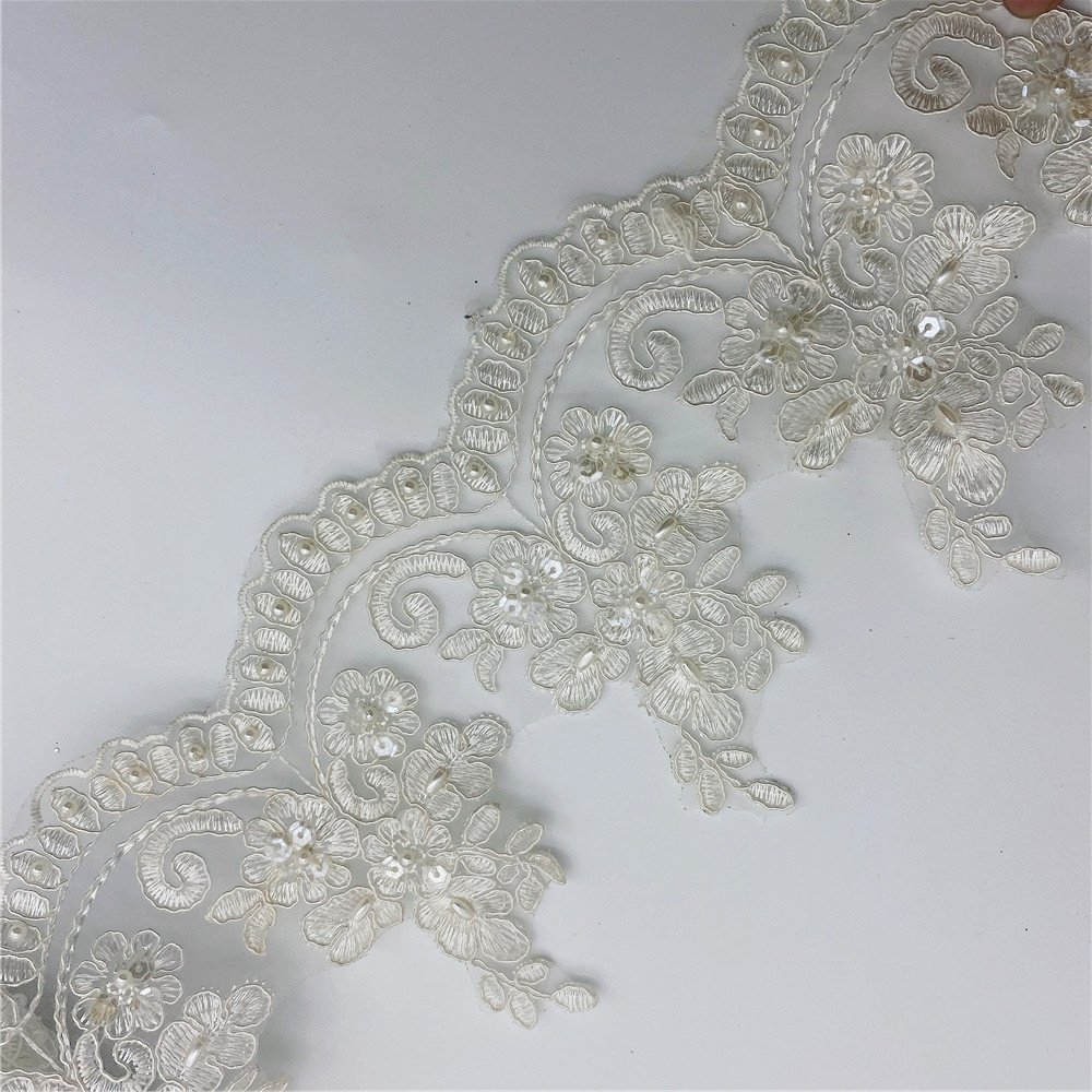 Hot selling beaded Embroidered Venise Floral Wedding Edging Bridal Lace Trim