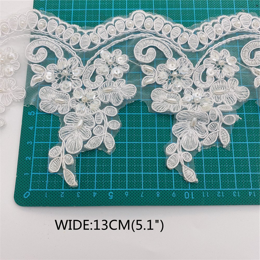 Hot selling beaded Embroidered Venise Floral Wedding Edging Bridal Lace Trim