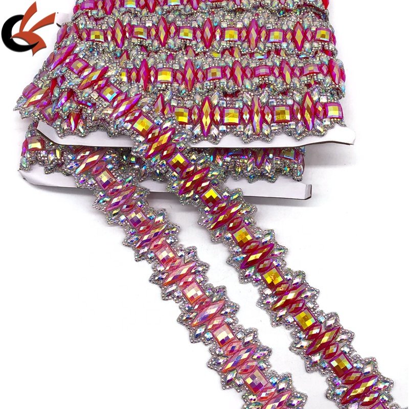 Shining Glitter Pink AB/Red AB Resin Gems Hot Fix Rhinestone Trimming for Carnival Costume DIY Iron-On Accessory