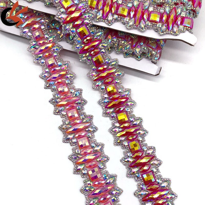 Shining Glitter Pink AB/Red AB Resin Gems Hot Fix Rhinestone Trimming for Carnival Costume DIY Iron-On Accessory