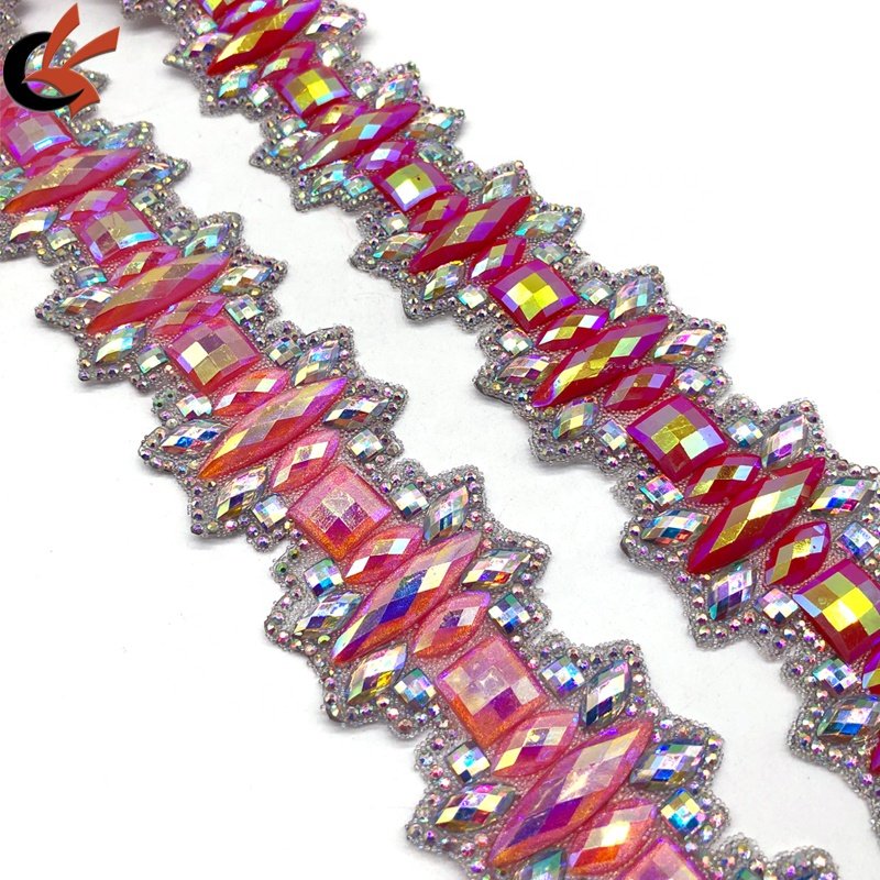 Shining Glitter Pink AB/Red AB Resin Gems Hot Fix Rhinestone Trimming for Carnival Costume DIY Iron-On Accessory