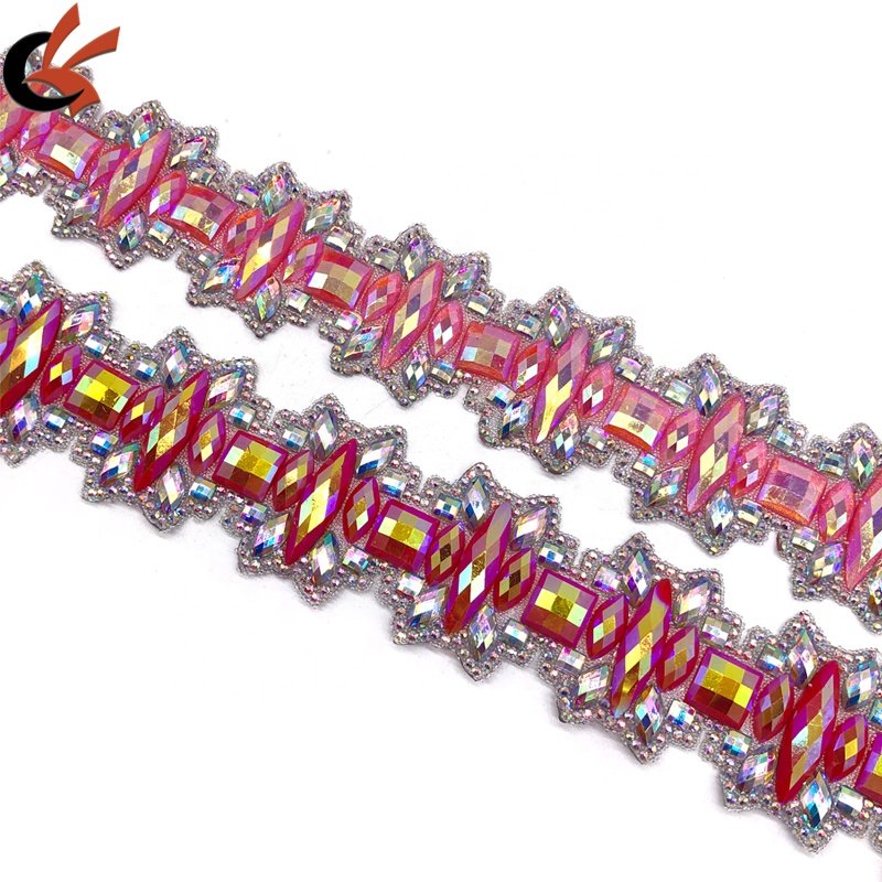 Shining Glitter Pink AB/Red AB Resin Gems Hot Fix Rhinestone Trimming for Carnival Costume DIY Iron-On Accessory