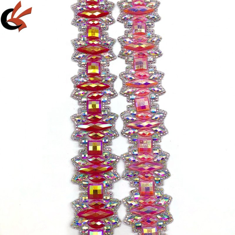 Shining Glitter Pink AB/Red AB Resin Gems Hot Fix Rhinestone Trimming for Carnival Costume DIY Iron-On Accessory