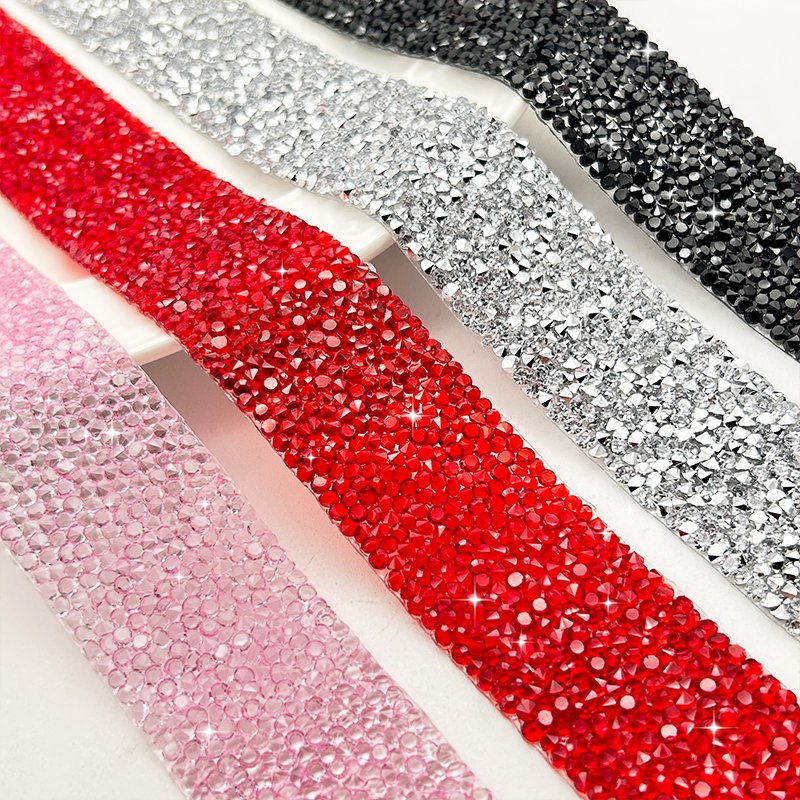 Tongshin 1 Yard Colorful Crystal Resin Hot Fix Rhinestone Tape Trim Diy for Jeans Shirt DIY Decoration Rhinestone Ribbon