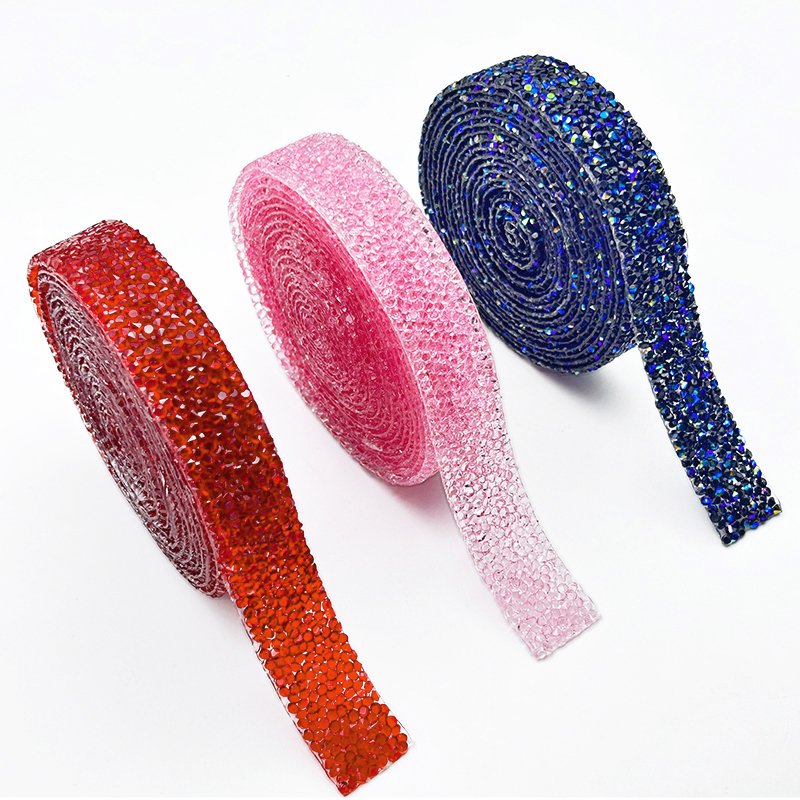 Tongshin 1 Yard Colorful Crystal Resin Hot Fix Rhinestone Tape Trim Diy for Jeans Shirt DIY Decoration Rhinestone Ribbon
