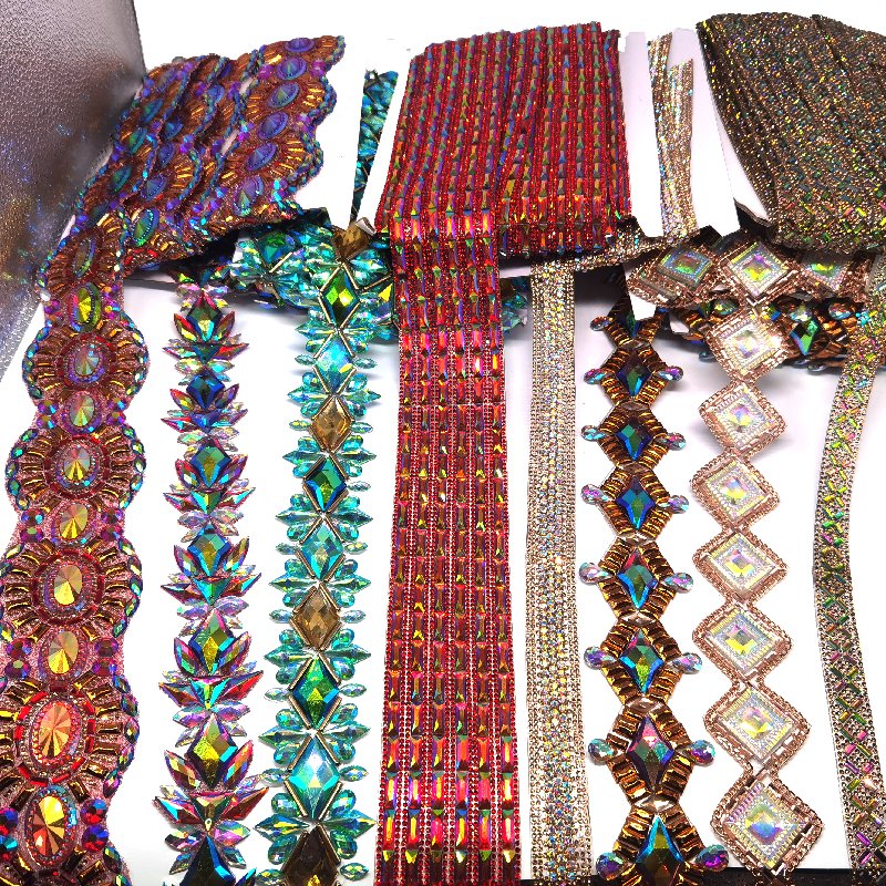 Factory Supply Bulk Cheap Accessories Crafts Trim Assorted Designs Iron On Diamante Trims For Ethnic Clothing Carnival 2025