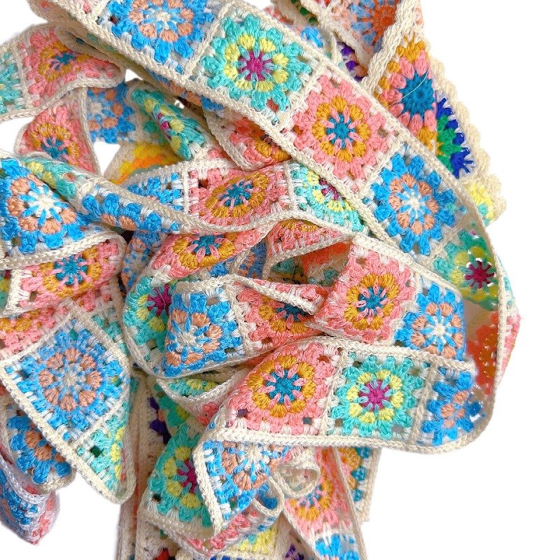 Width 2 inch Colorful Cotton square lace trim crochet bar code lace ribbon For Home Textile clothing bag accessories