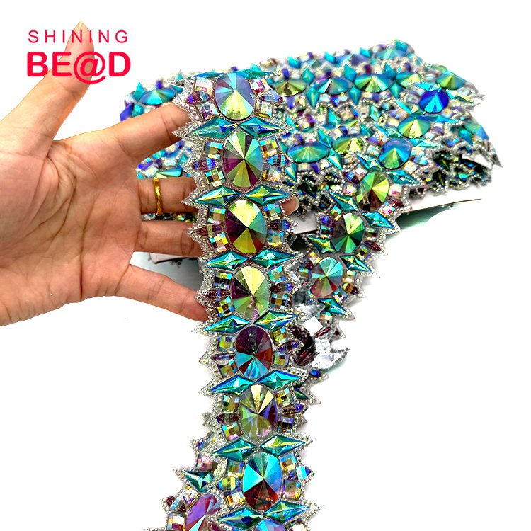 China factory wholesale Custom factory hot sell cheap BlueAB trim Carnival costume accessories in custom colorsCrystal Trim