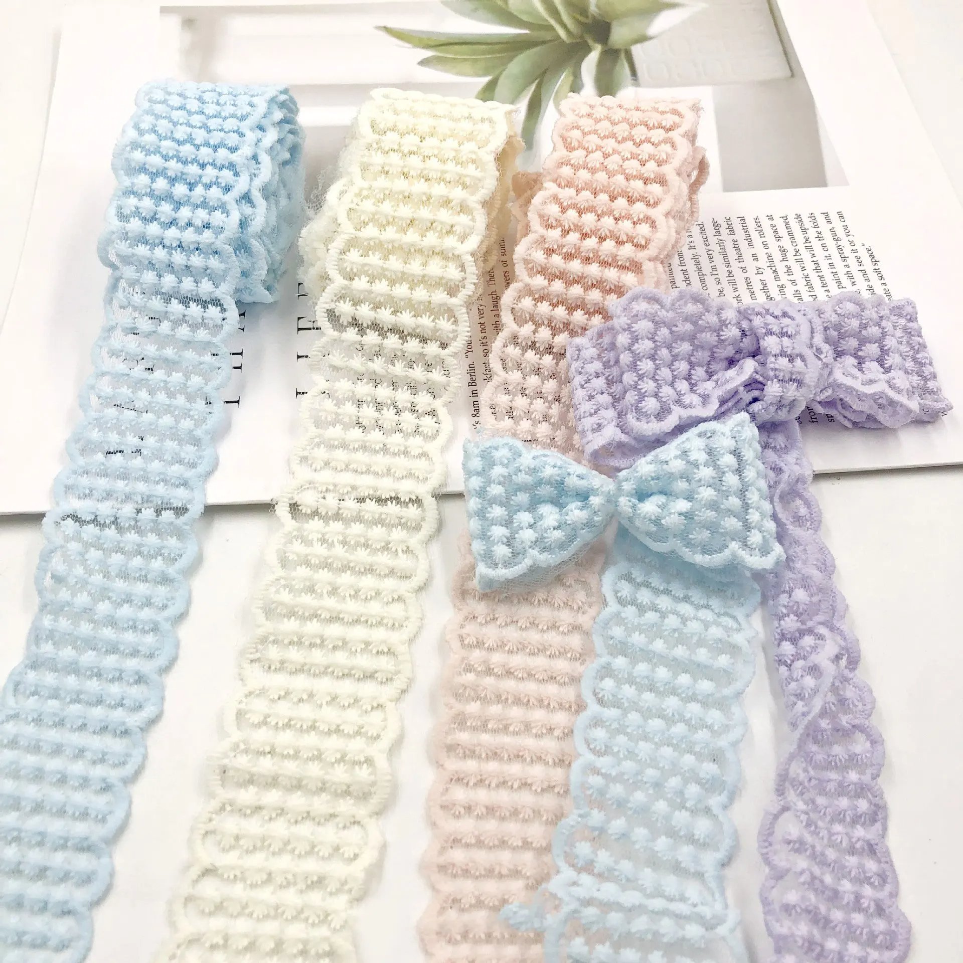 Milk Silk Dot Wavy Edge Sewing Fabric Clothing Decoration Material Children's Hair Clip DIY Lace Trim Bow Headdress Lace