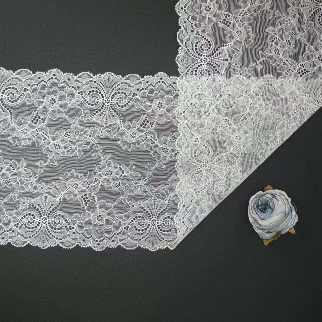 90% Nylon 10% Spandex White Voile Nylon Spandex Lace Fabrics Elastic Lace Trim Bra For Women