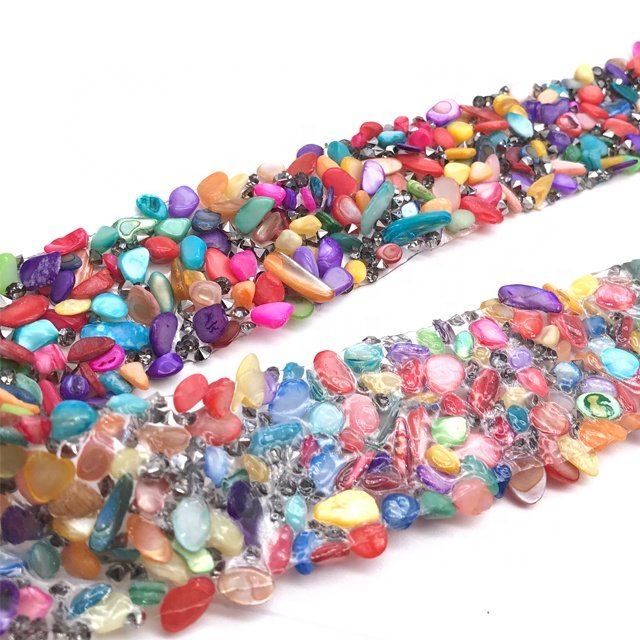 L205 3cm width fashion Multi color rhinestone beads trim hot fix colorful rhinestone stones chain trim for shoes