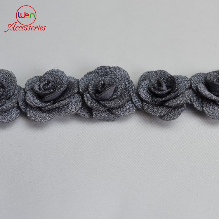 Fashion 100% polyester 3d flower lace and chiffon trims for wedding dress