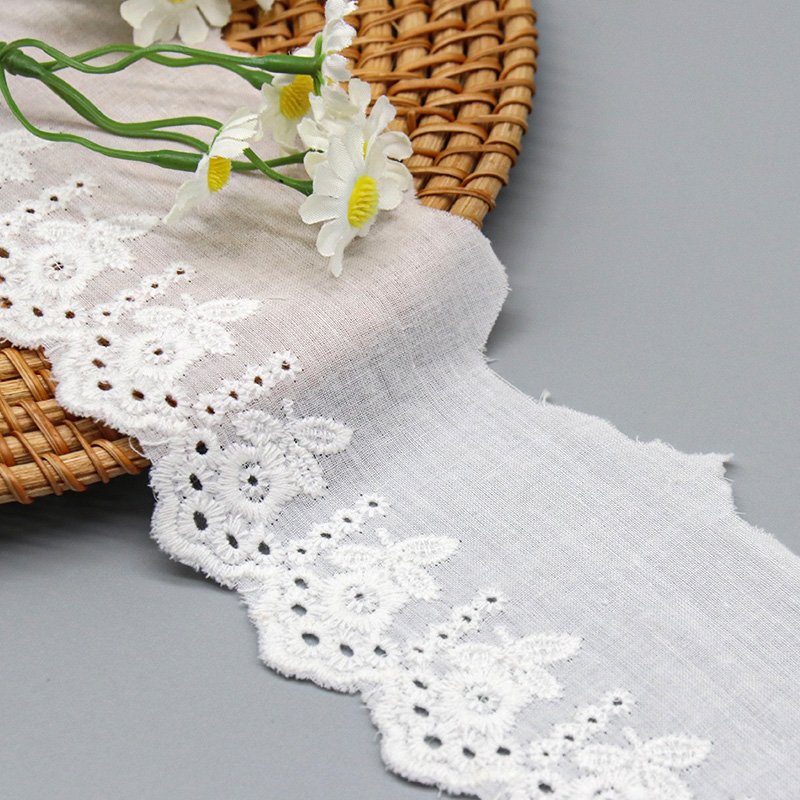 Factory Direct selling cheap 100% cotton bridal lace trim eyelet embroidery wedding dress lace trim for dress