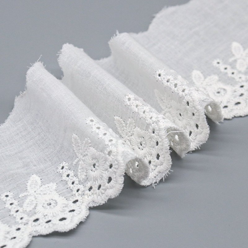 Factory Direct selling cheap 100% cotton bridal lace trim eyelet embroidery wedding dress lace trim for dress