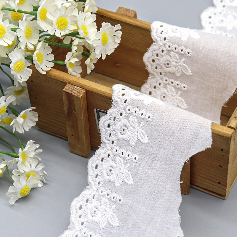 Factory Direct selling cheap 100% cotton bridal lace trim eyelet embroidery wedding dress lace trim for dress