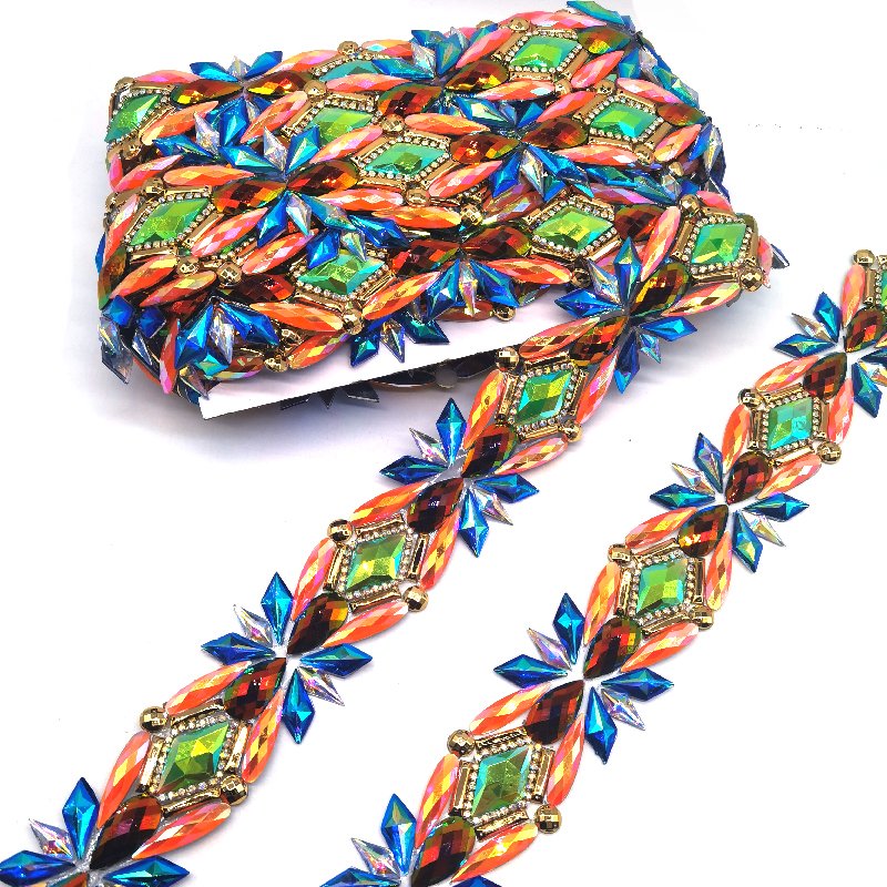 New Design Fancy Dress Collocation Assorted Colors Iron On Applique Rhinestones Trims For Virginia Carnival 2025