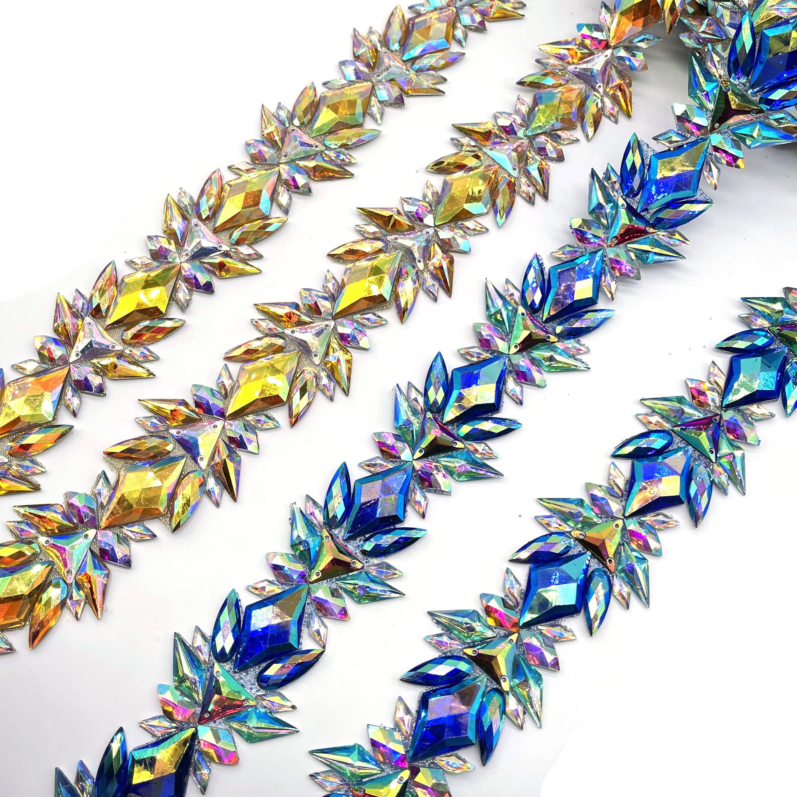 Carnival Craft Handmade Iron-On Iridescent Resin Stone Applique Trimming Assorted Designs Hot Fix Women Jewelry Trim