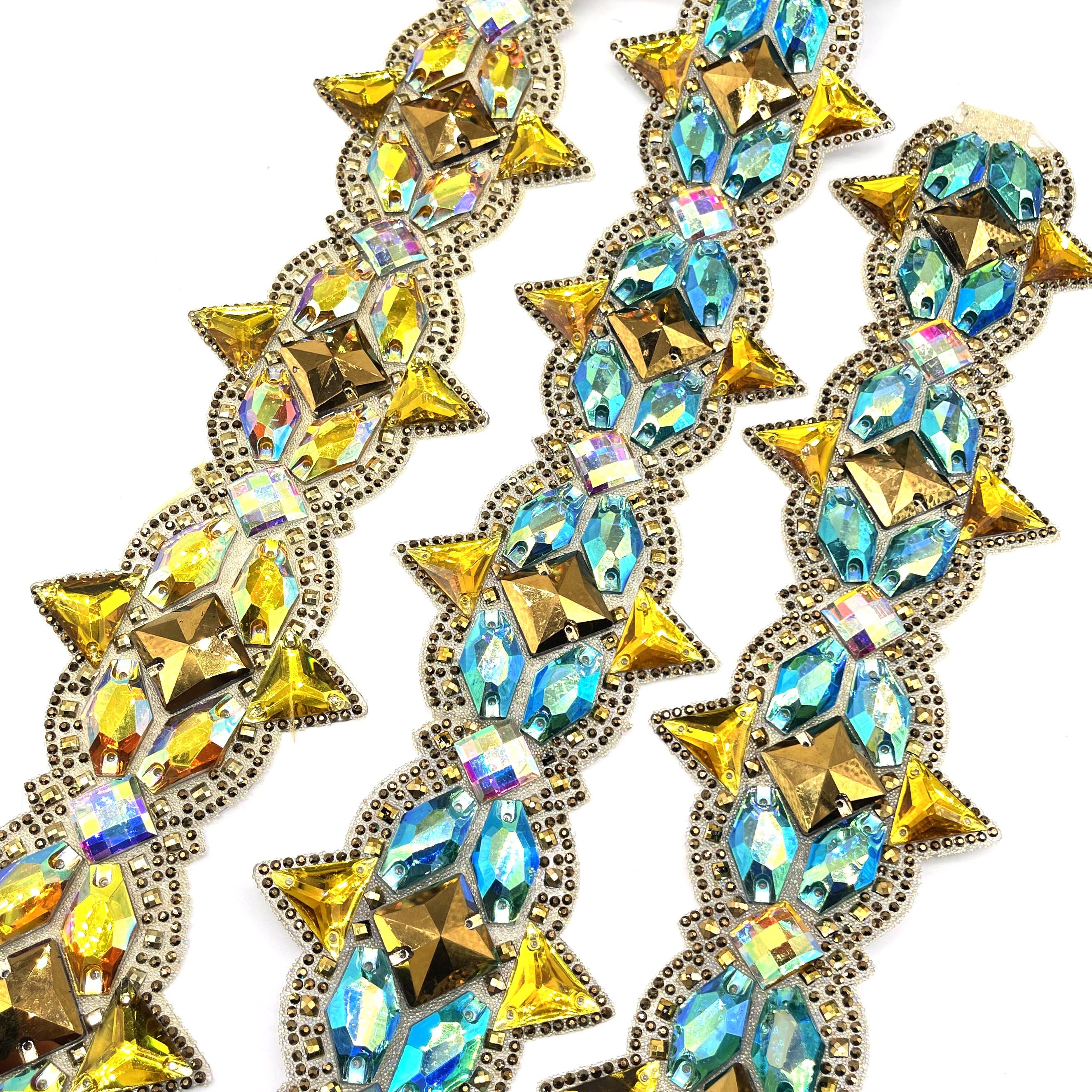 Carnival Craft Handmade Iron-On Iridescent Resin Stone Applique Trimming Assorted Designs Hot Fix Women Jewelry Trim