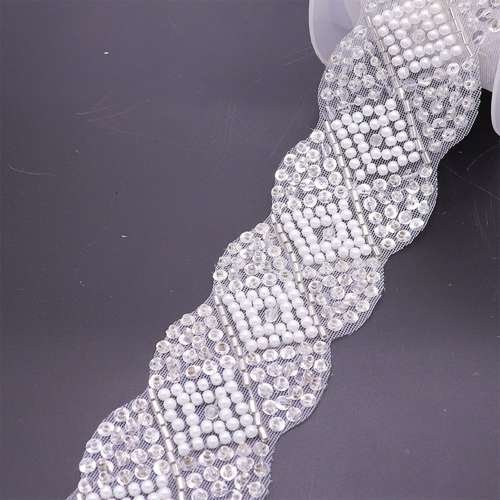 New Fashion Best Designer Lace Trim Pearl Beaded Embroidered Evening Dress Trim For Clothing