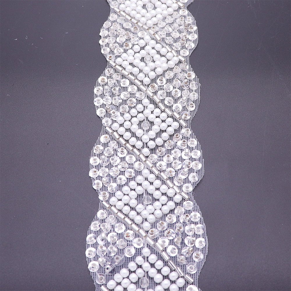 New Fashion Best Designer Lace Trim Pearl Beaded Embroidered Evening Dress Trim For Clothing