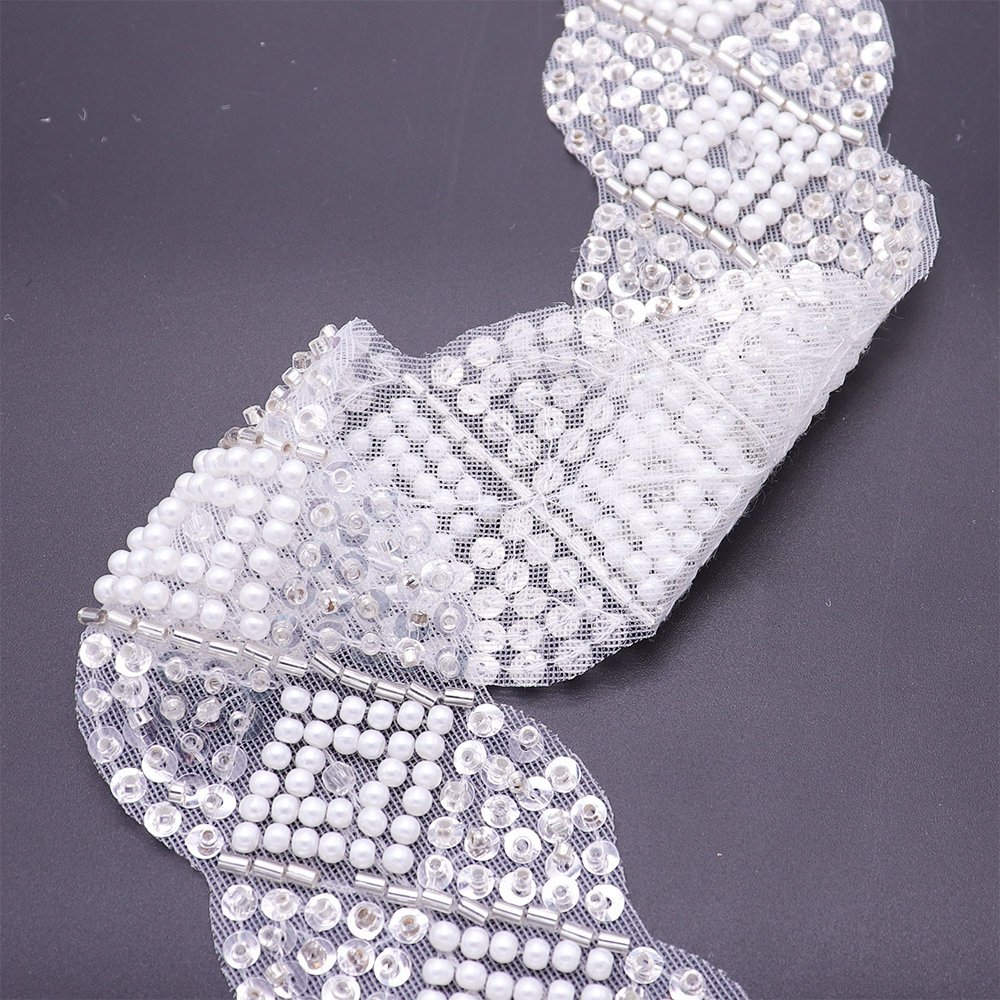 New Fashion Best Designer Lace Trim Pearl Beaded Embroidered Evening Dress Trim For Clothing