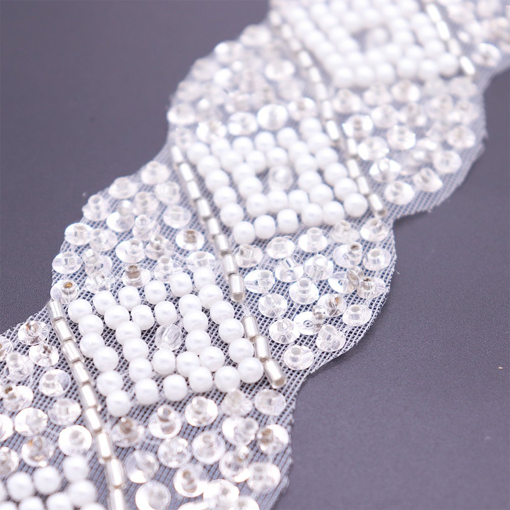 New Fashion Best Designer Lace Trim Pearl Beaded Embroidered Evening Dress Trim For Clothing