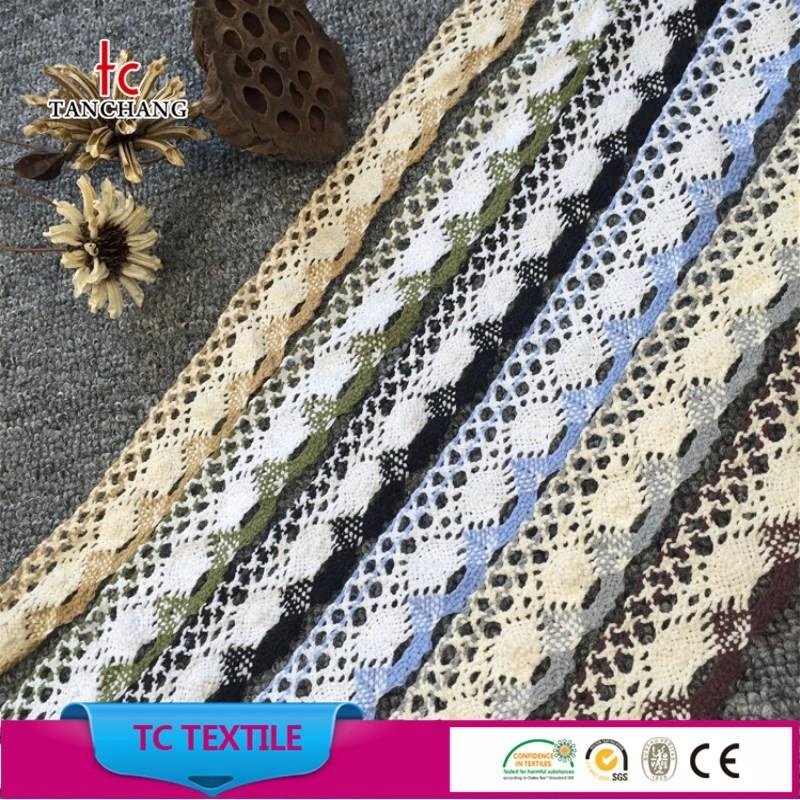 factory wholesale yarn dyed quality elastic cotton crochet lace trim for garments MXHB307