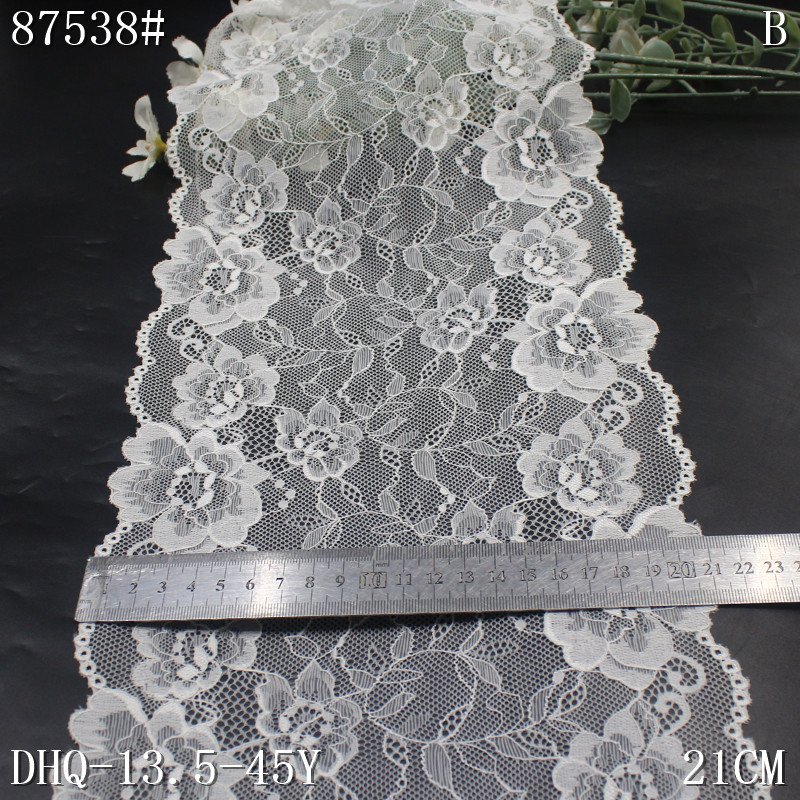 Factory Supplier Good Quality 20cm Wide Stretch Mesh Lace Trim White Elastic Lace Fabric for Underwear Lingerie