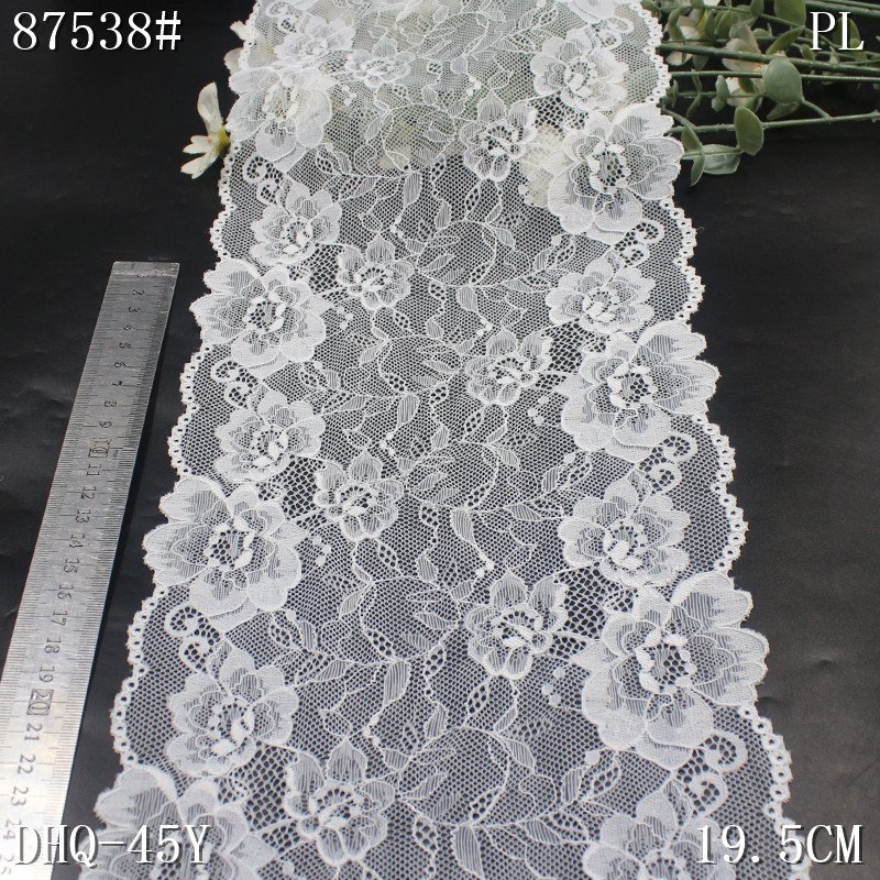 Factory Supplier Good Quality 20cm Wide Stretch Mesh Lace Trim White Elastic Lace Fabric for Underwear Lingerie